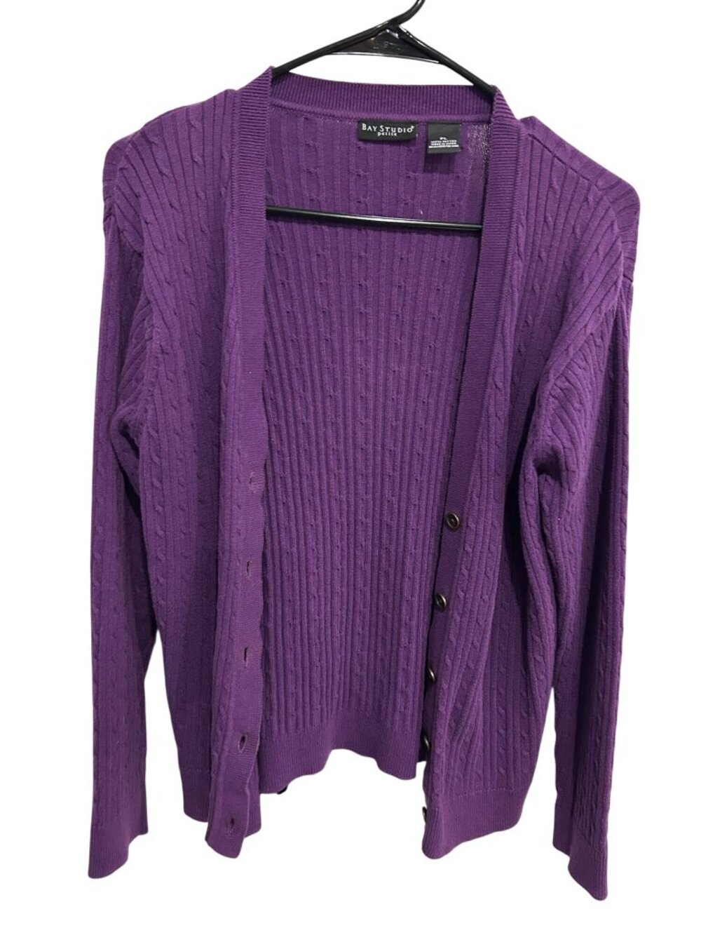 Bay Studio Petite Large Purple Cable Knit Button Cardigan Sweater Retro Cozycore